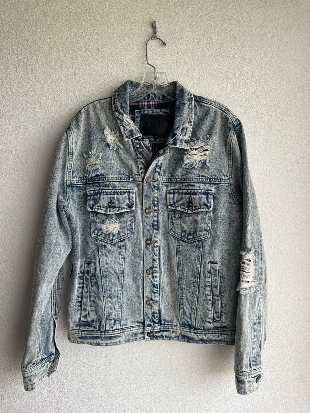 Nana Judy Distressed Acid Wash Denim Jacket size M